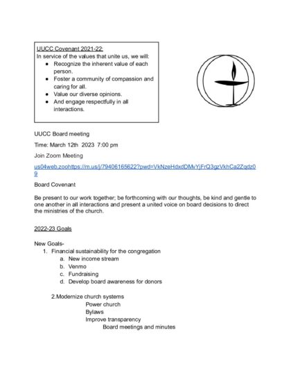 April 2023 Board Meeting - Unitarian Universalist Church Of Canandaigua